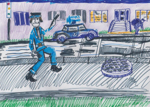 Миша Шустер-Шерман с папой. "Стой, стрелять буду!" - из раздела "детские рисунки" с сайта УМВД